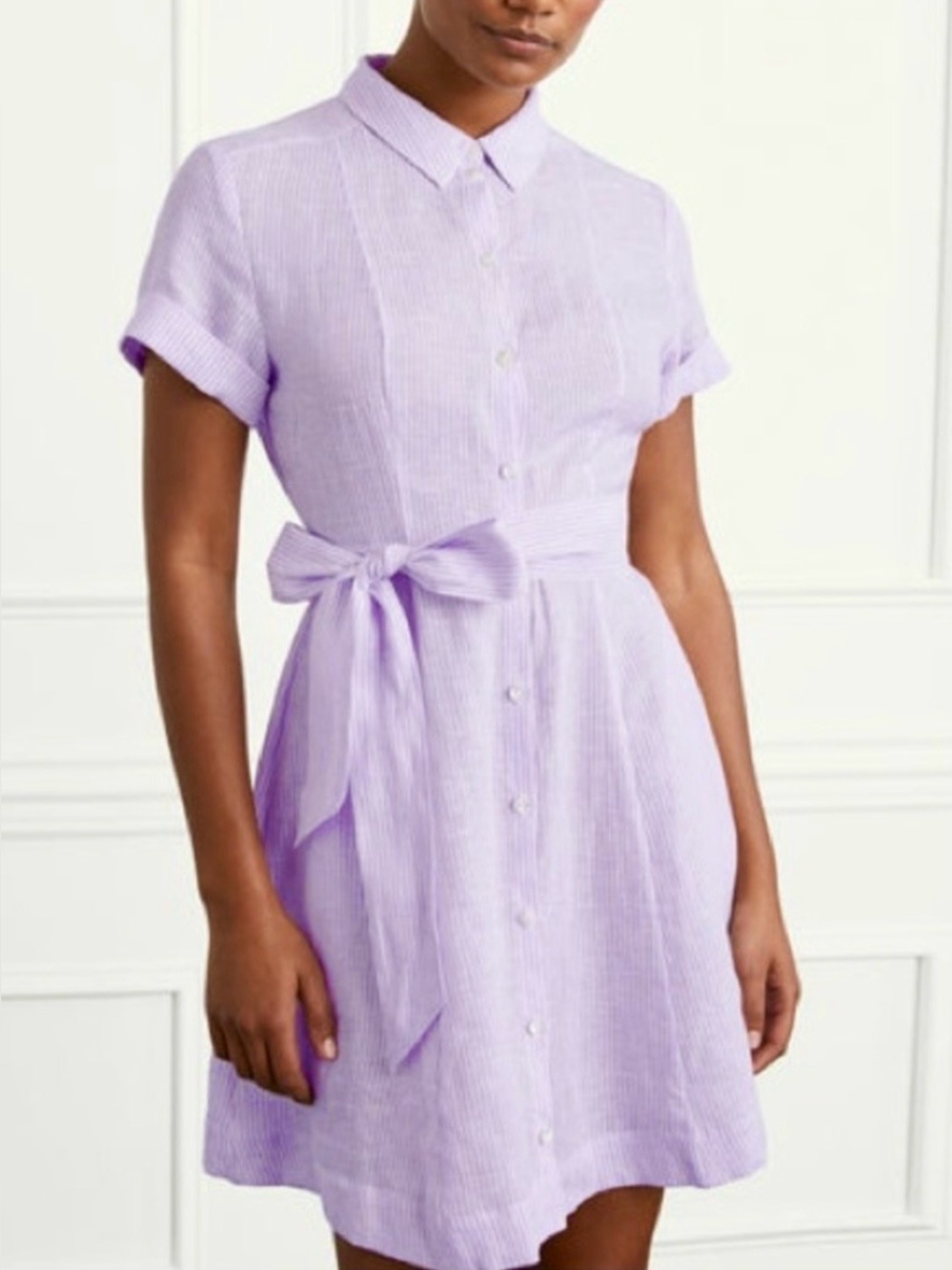 Hill House Laura dress shirt Babydoll mini button dress feminine short sl stripe